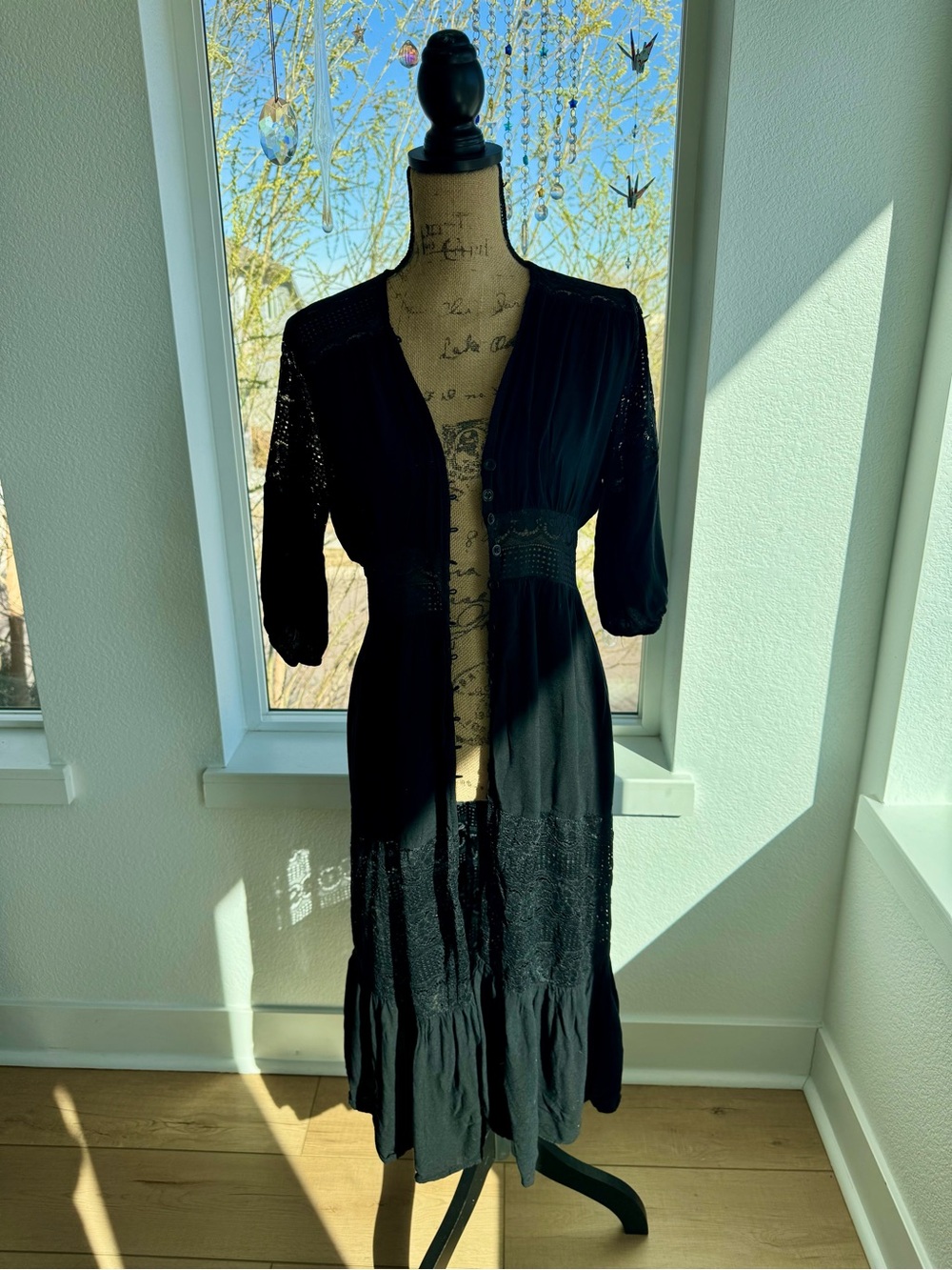 Black Crochet-Detail Midi beach cover